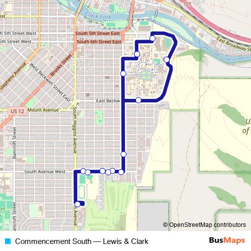 Commencement South bus Line Map