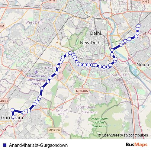 Anandviharisbt-Gurgaondown bus Line Map