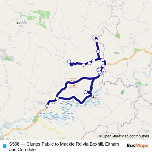 S566 bus Line Map