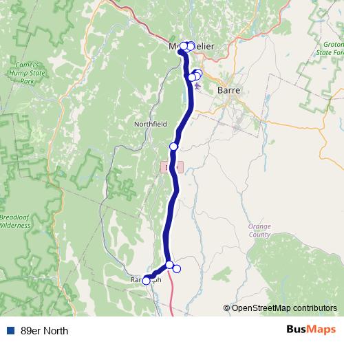 89er North bus Line Map