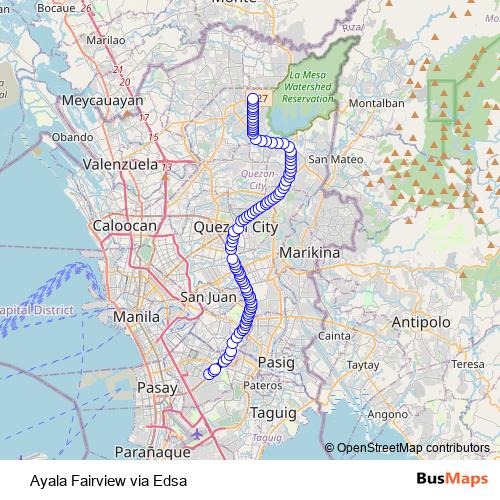 Ayala Fairview via Edsa bus Line Map