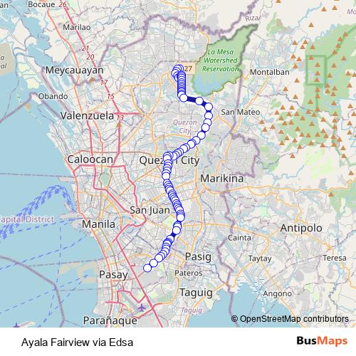 Ayala Fairview via Edsa bus Line Map