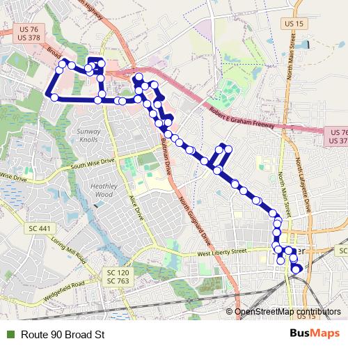Route 90 Broad St bus Line Map