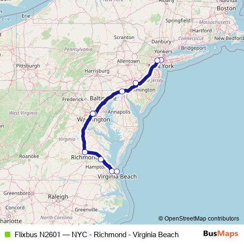 Flixbus N2601 bus Line Map