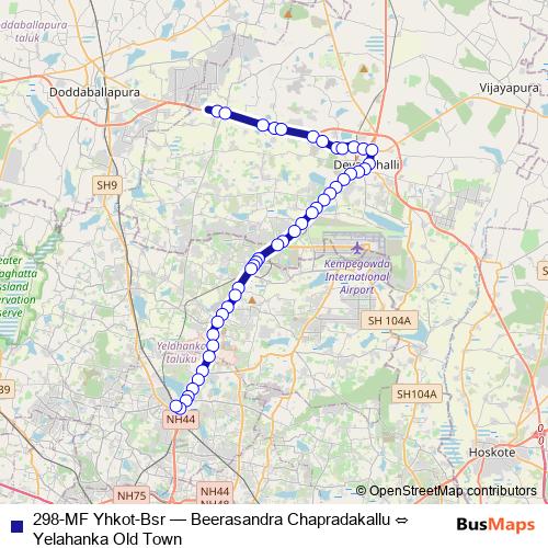 298-MF Yhkot-Bsr bus Line Map
