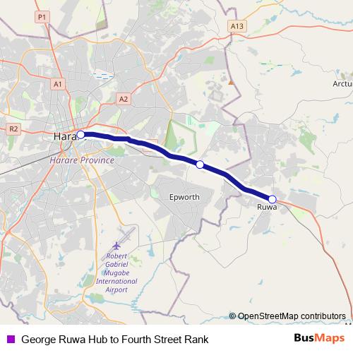 George Ruwa Hub to Fourth Street Rank bus Line Map