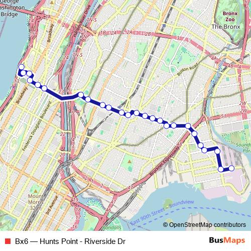 Bx6 bus Line Map