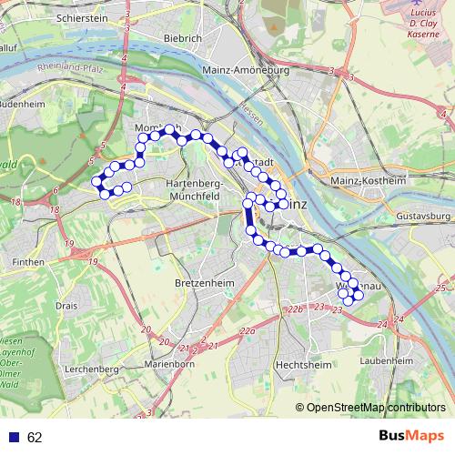 62 bus Line Map