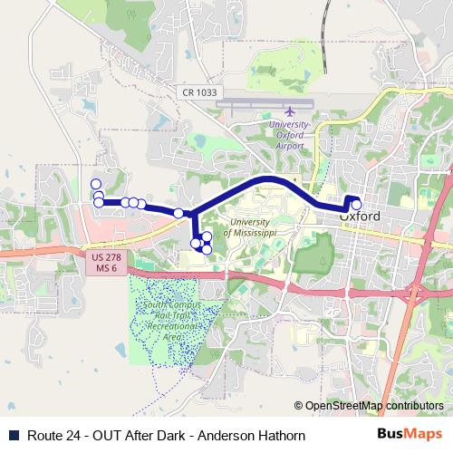 Route 24 - OUT After Dark - Anderson Hathorn bus Line Map