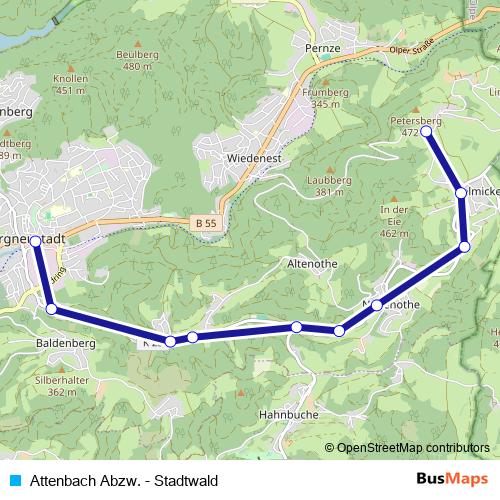 Attenbach Abzw. - Stadtwald tram Line Map