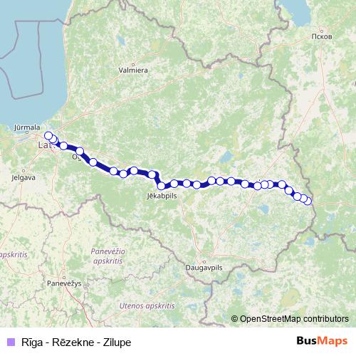Rīga - Rēzekne - Zilupe rail Line Map