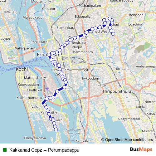 Kakkanad Cepz ↔ Perumpadappu bus Line Map