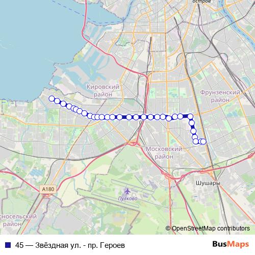 45 trolleybus Line Map