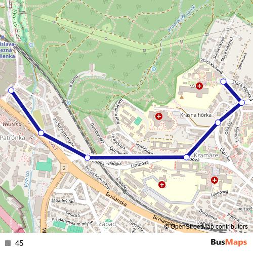 45 trolleybus Line Map