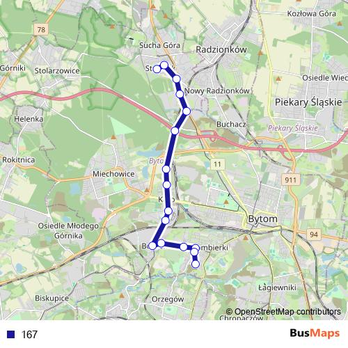 167 bus Line Map
