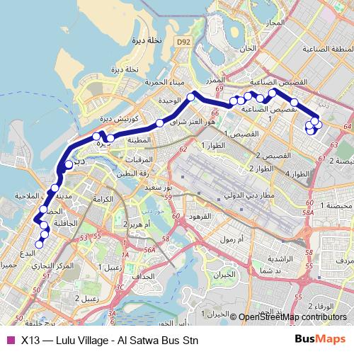 X13 bus Line Map
