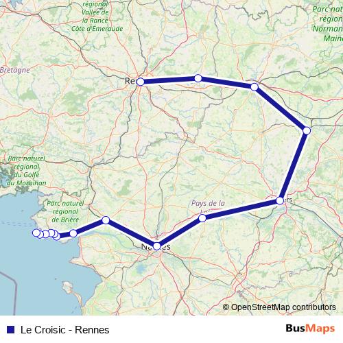 Le Croisic - Rennes rail Line Map