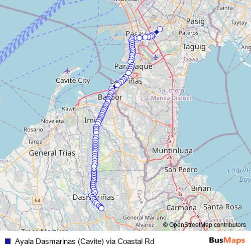 Ayala Dasmarinas (Cavite) via Coastal Rd bus Line Map
