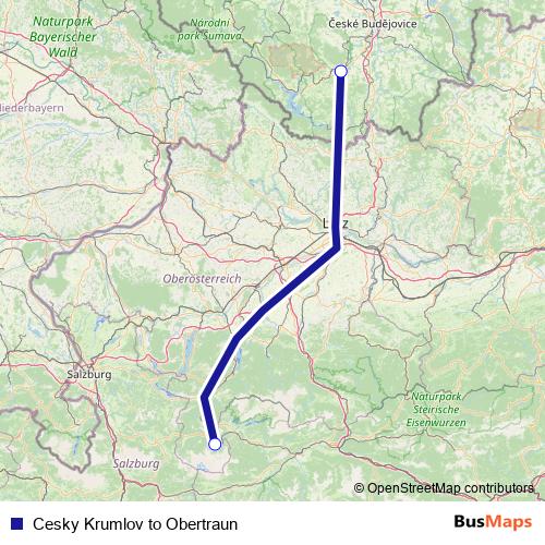 Cesky Krumlov to Obertraun bus Line Map