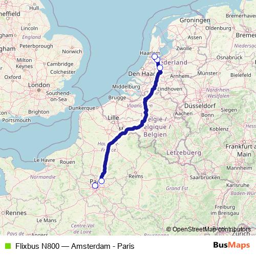 Flixbus N800 bus Line Map