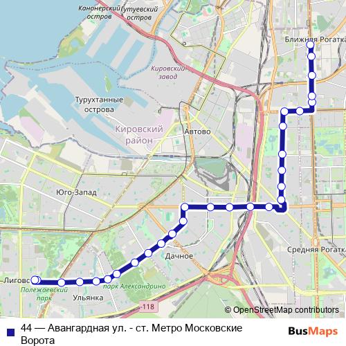 44 trolleybus Line Map