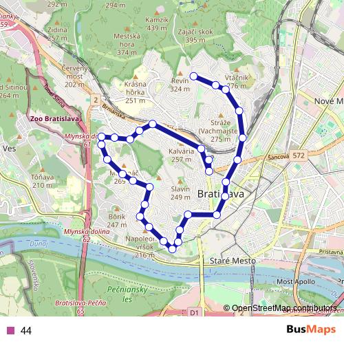 44 trolleybus Line Map