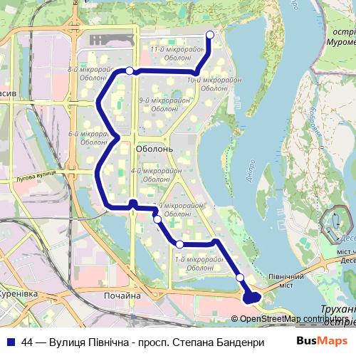 44 trolleybus Line Map