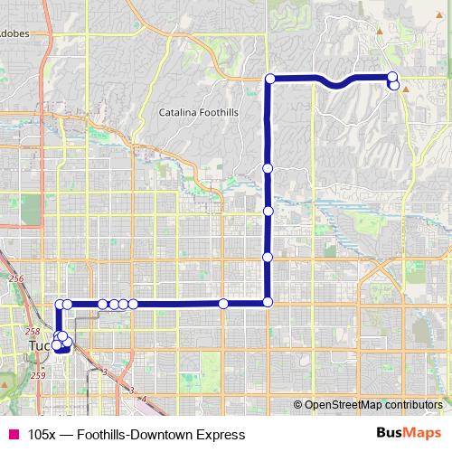 105x bus Line Map