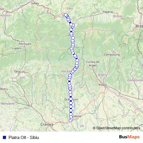 Piatra Olt - Sibiu rail Line Map