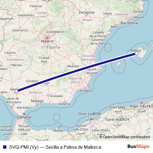 SVQ-PMI (Vy) air Line Map