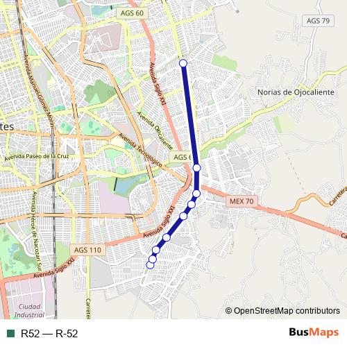 R52 bus Line Map