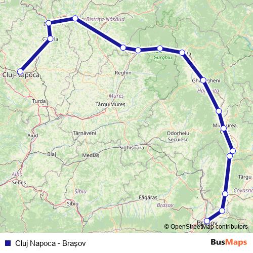 Cluj Napoca - Braşov rail Line Map