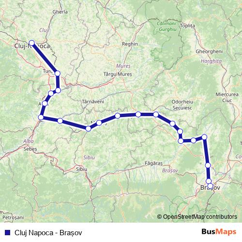 Cluj Napoca - Braşov rail Line Map