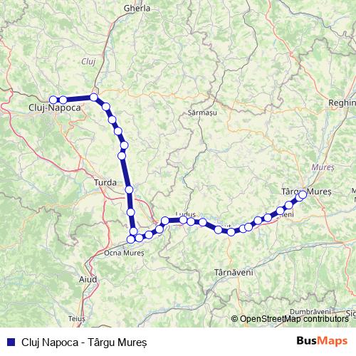 Cluj Napoca - Târgu Mureş rail Line Map