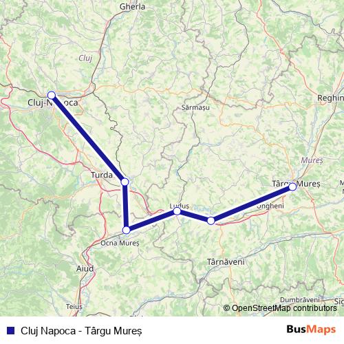 Cluj Napoca - Târgu Mureş rail Line Map
