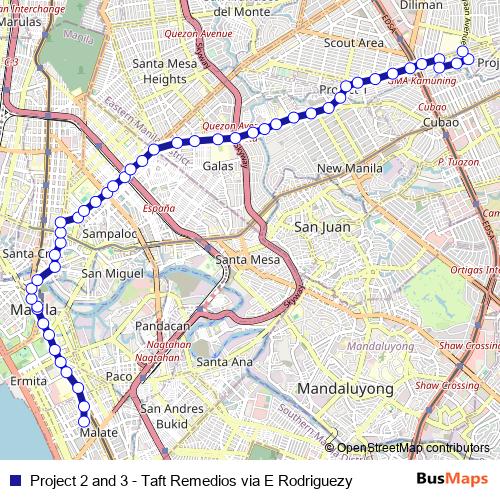 Project 2 and 3 - Taft Remedios via E Rodriguezy bus Line Map