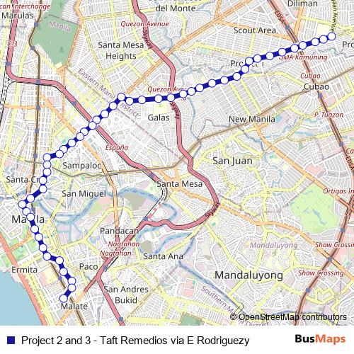Project 2 and 3 - Taft Remedios via E Rodriguezy bus Line Map