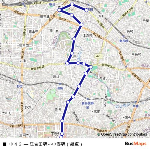 中４３ bus Line Map