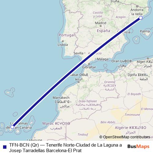 TFN-BCN (Qr) air Line Map