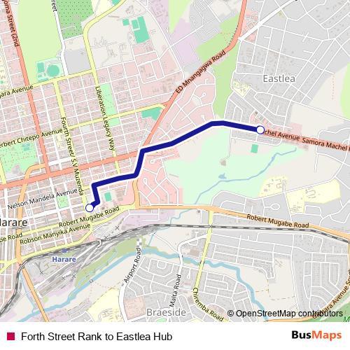 Forth Street Rank to Eastlea Hub bus Line Map