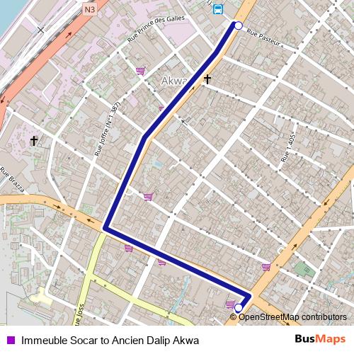 Immeuble Socar to Ancien Dalip Akwa bus Line Map
