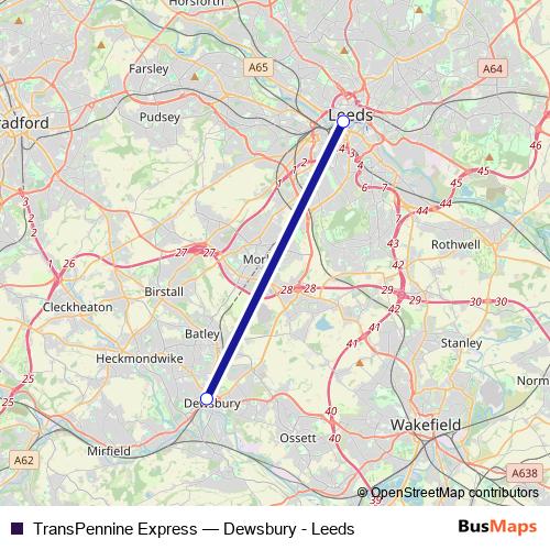TransPennine Express bus Line Map