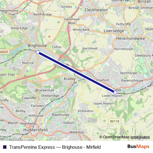 TransPennine Express bus Line Map