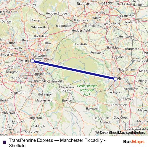 TransPennine Express bus Line Map