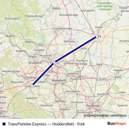 TransPennine Express bus Line Map