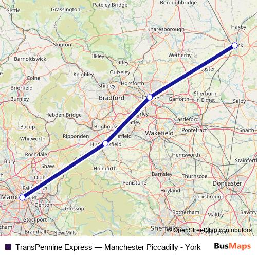 TransPennine Express bus Line Map