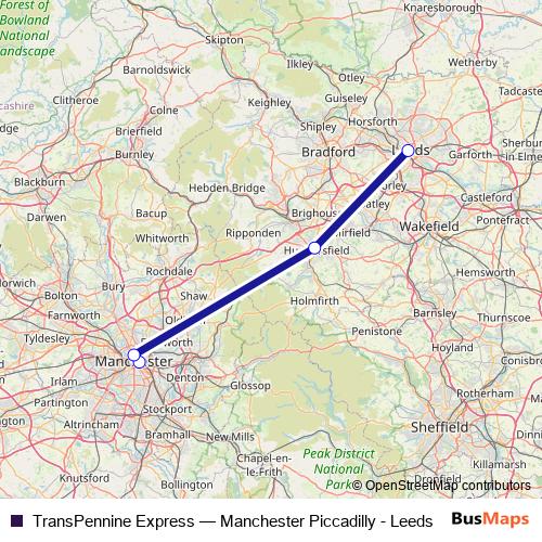 TransPennine Express bus Line Map