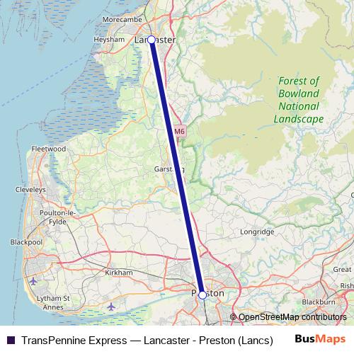 TransPennine Express bus Line Map