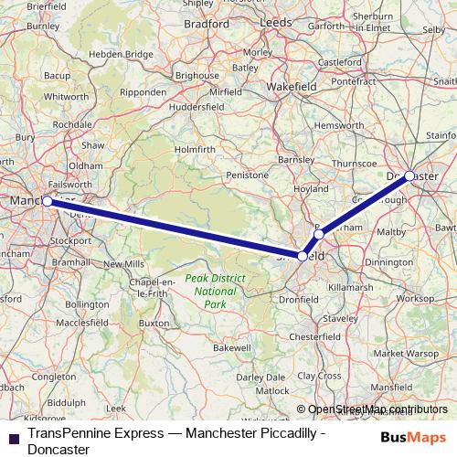 TransPennine Express bus Line Map