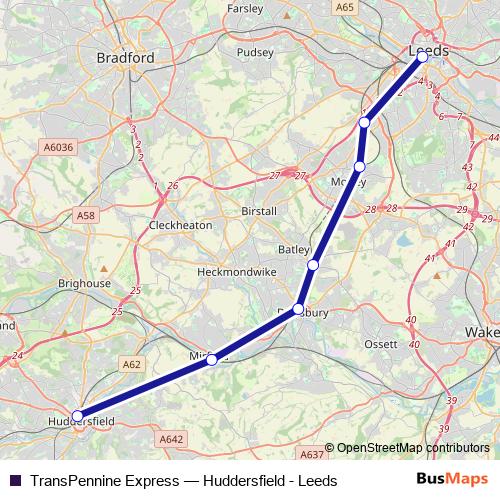 TransPennine Express bus Line Map